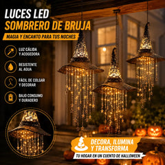 🔮🧙 Sombrero de bruja colgante con luz – Campana de viento iluminada para decoración de Halloween 🎃🌟