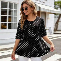 💞【L-5XL】Nueva camiseta de verano de tallas grandes de largo medio con estampado de lunares 2026