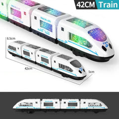 🚄1 piezas 30 euro 🎵 Tren eléctrico de juguete de alta velocidad: se ilumina, cambia de dirección al chocar y reproduce música; luces y sonidos interactivos; navegación inteligente para sortear obstáculos ✨