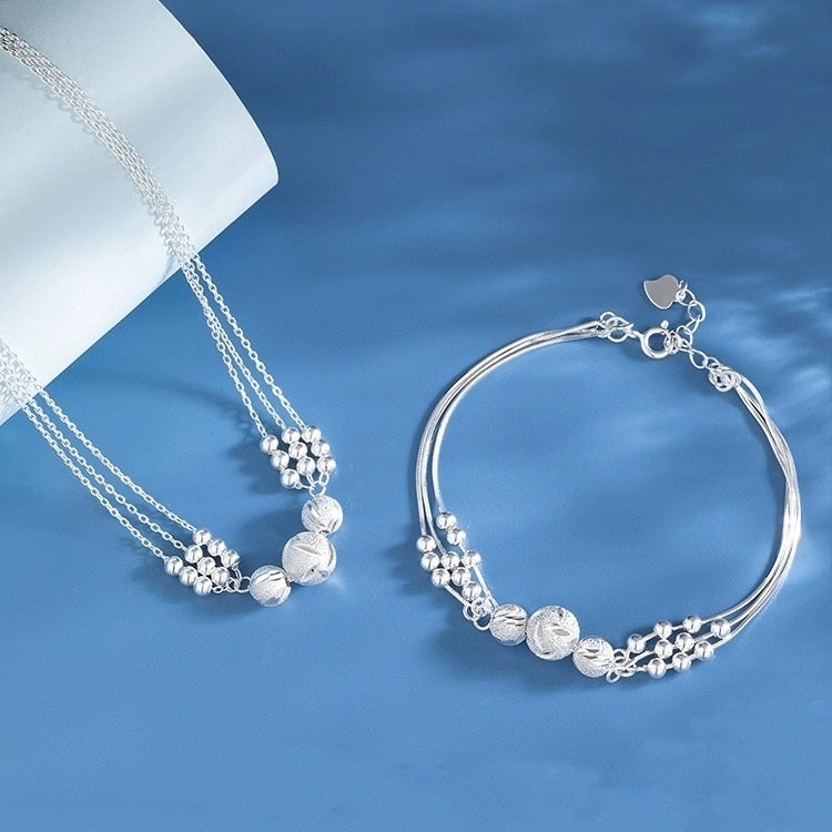 🔥Venta caliente🔥【Collar + Pulsera】✨Conjunto de joyería de collar grabado con transferencia de plata