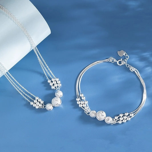 🔥Oferta especial🔥【Collar + pulsera】✨Conjunto de joyas con collar de transferencia de plata grabada