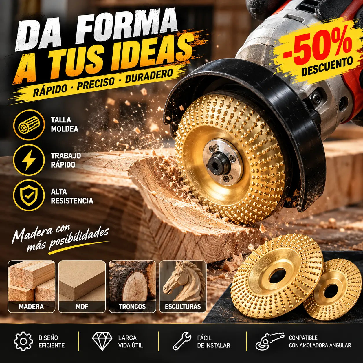 ⚙️🧰【3 piezas】Disco multifuncional para dar forma a la lijadora angular para madera