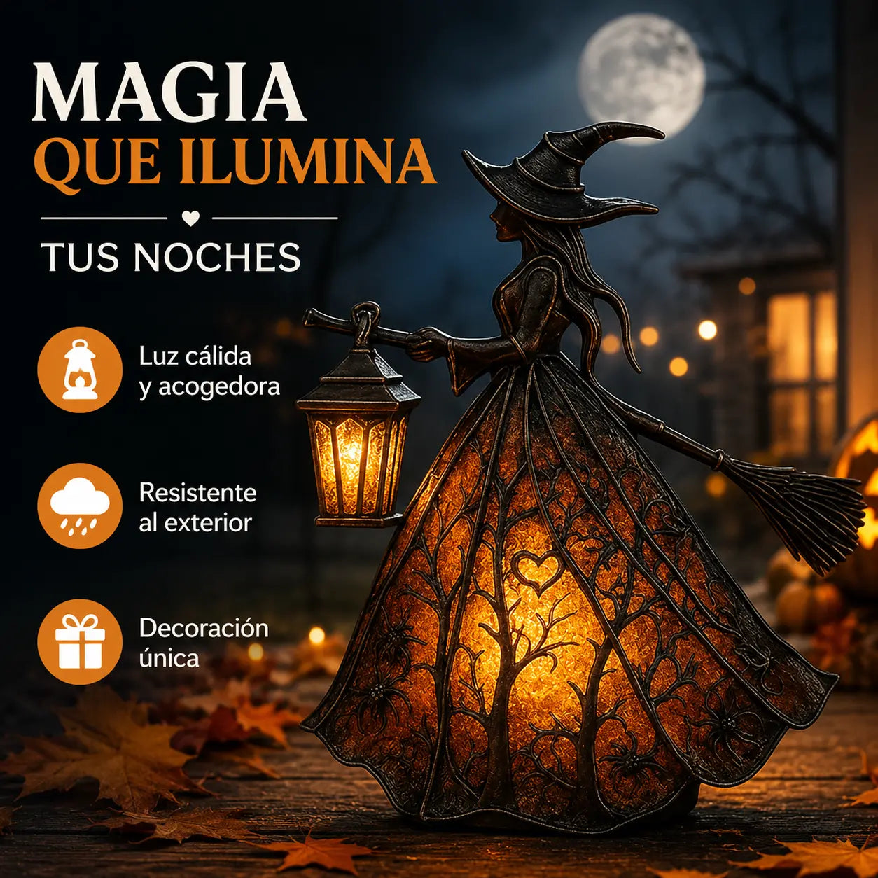 🧙‍♀️Lámpara de bruja, una decoración de linterna gótica espeluznante, un adorno de lámpara de mesa único, una luz de noche con patas, adecuada para el hogar, el porche, la oficina y la decoración de fiestas.
