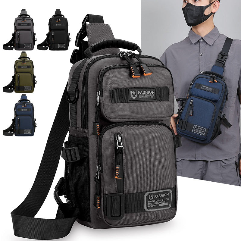 Bolso de pecho para hombre, bolso de hombro de gran capacidad con múltiples bolsillos.