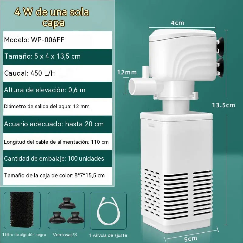 【4W/6W/15W】💦Filtro de acuario 3 en 1: filtración, aireación, eliminación de residuos y bombeo de agua.🐟