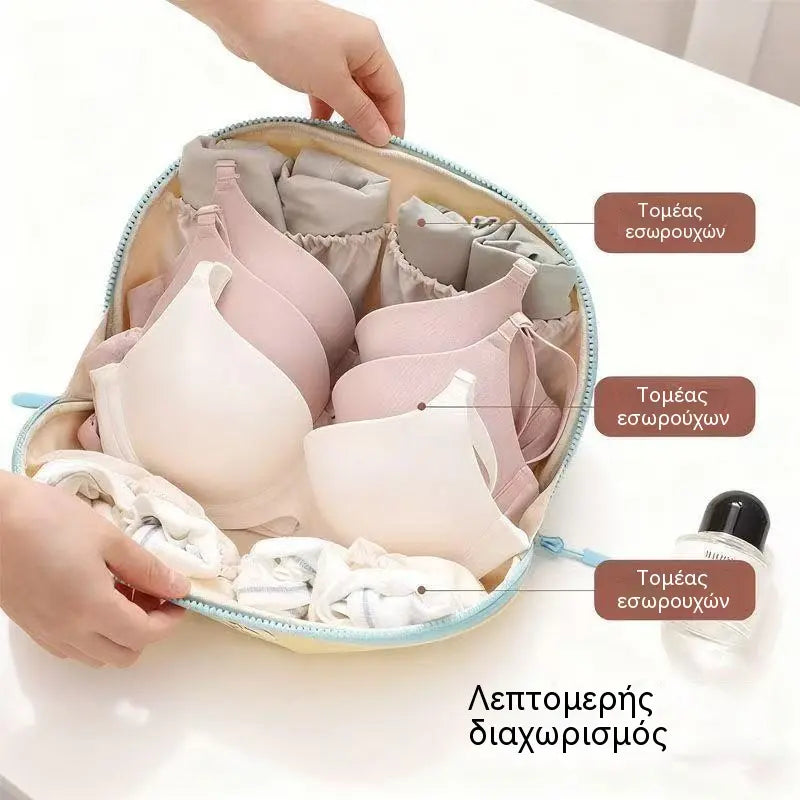 🧳💕 Estuche organizador de viaje portátil para ropa interior: almacenamiento separado para sujetadores, braguitas y calcetines.