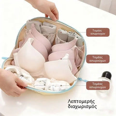 🧳💕 Estuche organizador de viaje portátil para ropa interior: almacenamiento separado para sujetadores, braguitas y calcetines.