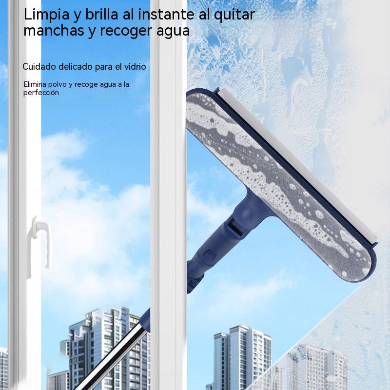🧼✨ Limpiacristales 2 en 1 de doble cara con mango extensible para limpiar cristales en edificios altos.