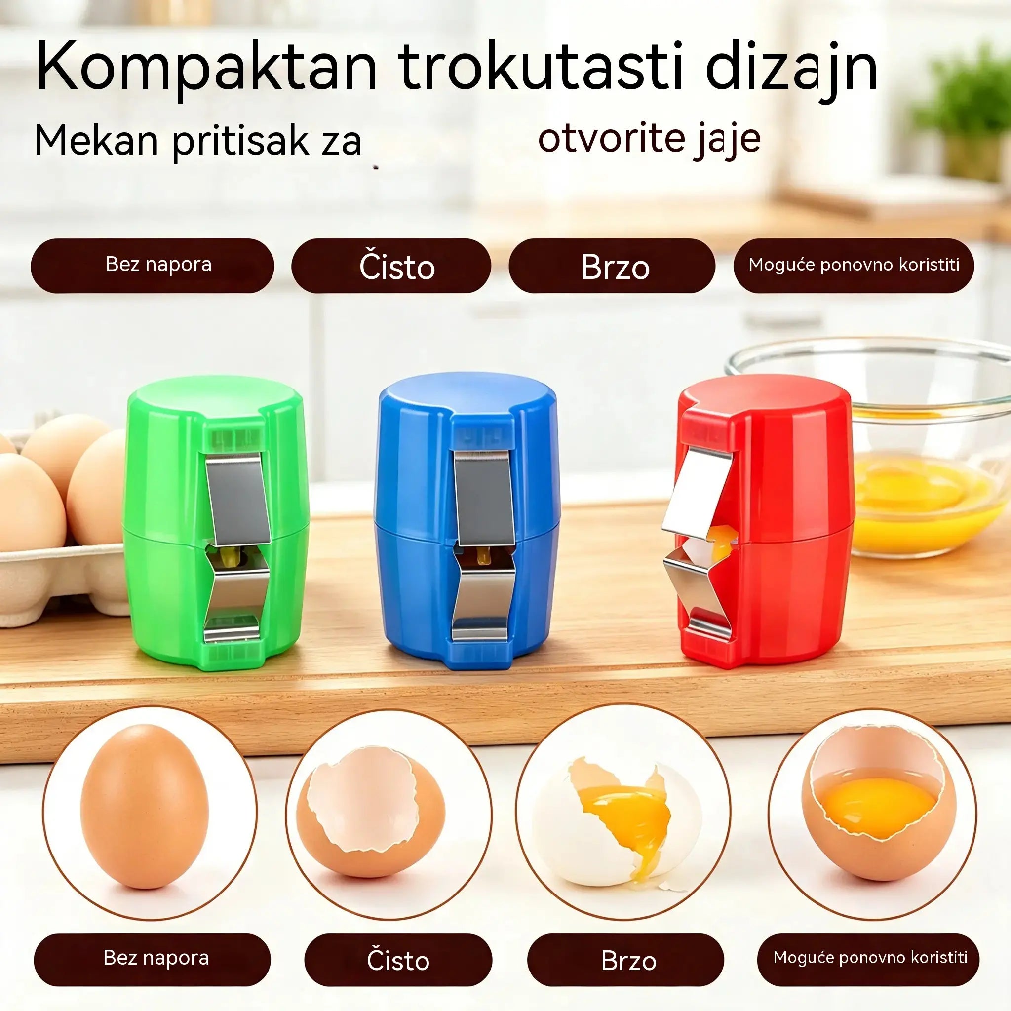 【3 komada】🍳 Brzi razbijač jaja: Razbija stotine jaja brže i čišće 🔥