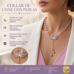 🦢💜Collar con colgante de cisne incrustado de diamantes y perla morada