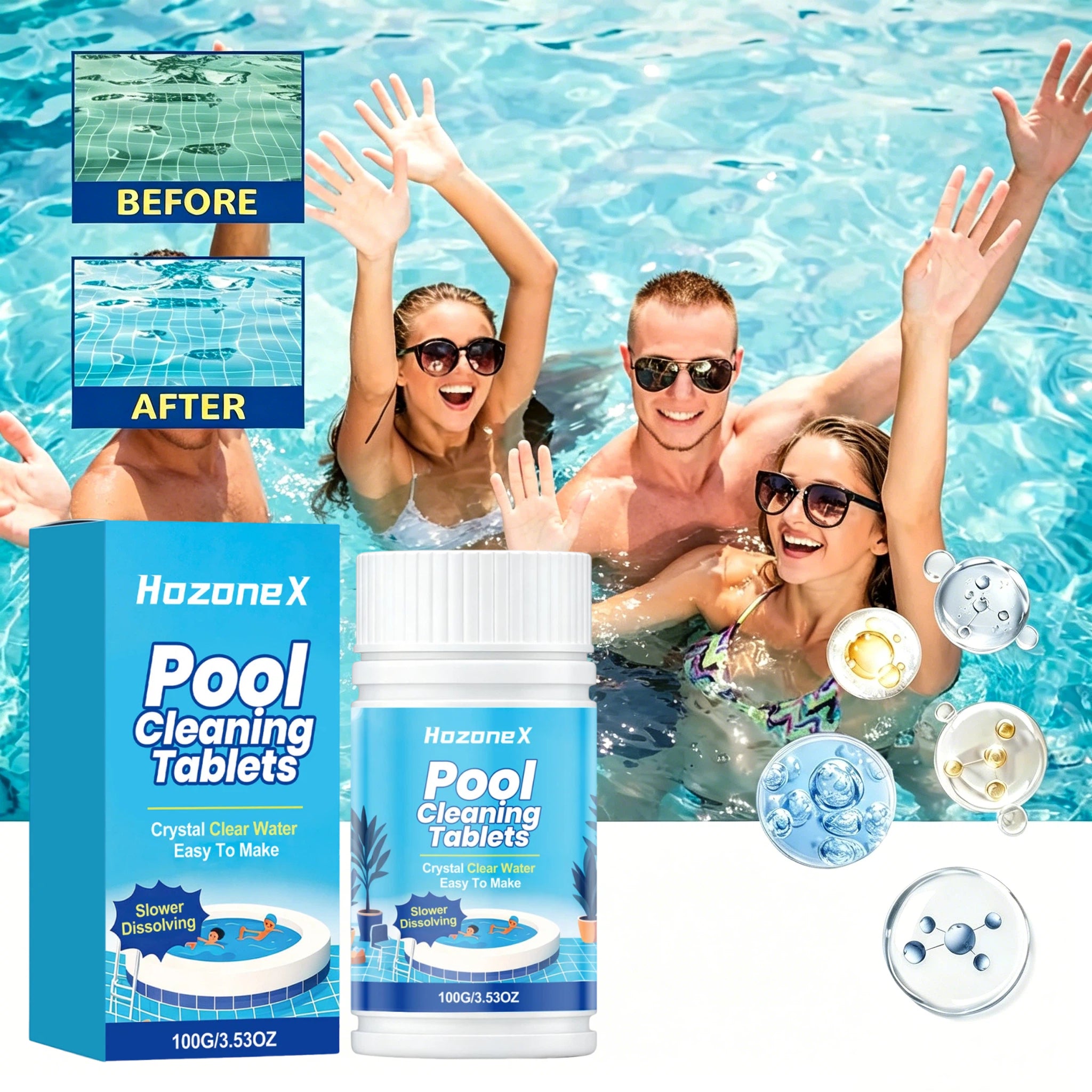 🎁【Compra uno y llévate otro gratis】✨Pastillas limpiadoras para piscinas, se disuelven rápidamente y eliminan las manchas💦Agua limpia