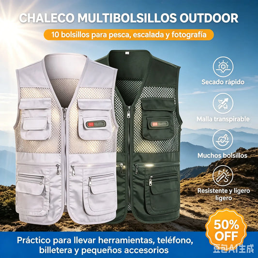 Chaleco sencillo y funcional con múltiples bolsillos 🔥【XL-4XL】