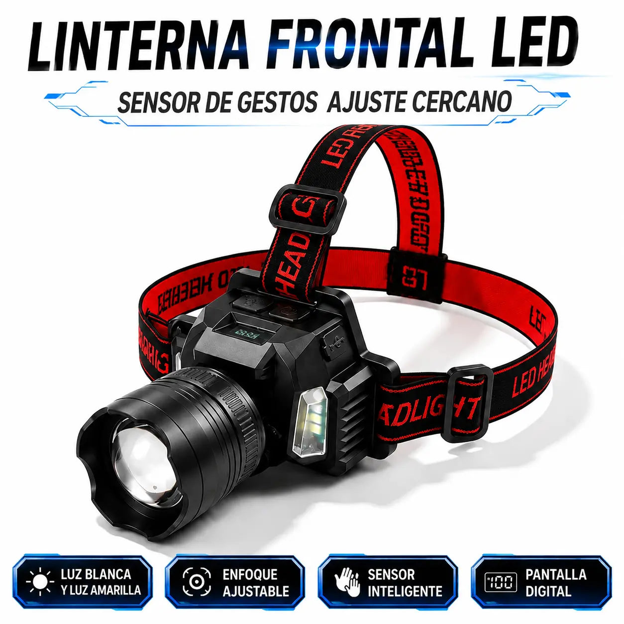 📢📢 ¡50% de descuento! ⏰ Linterna frontal recargable de cuatro fuentes con sensor