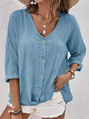 【S-5XL】Nueva camisa informal holgada con cuello en V para mujer