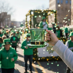 🔥☕Taza de cristal con gorro de duendecillo y trébol de la suerte - Taza de café verde esmeralda