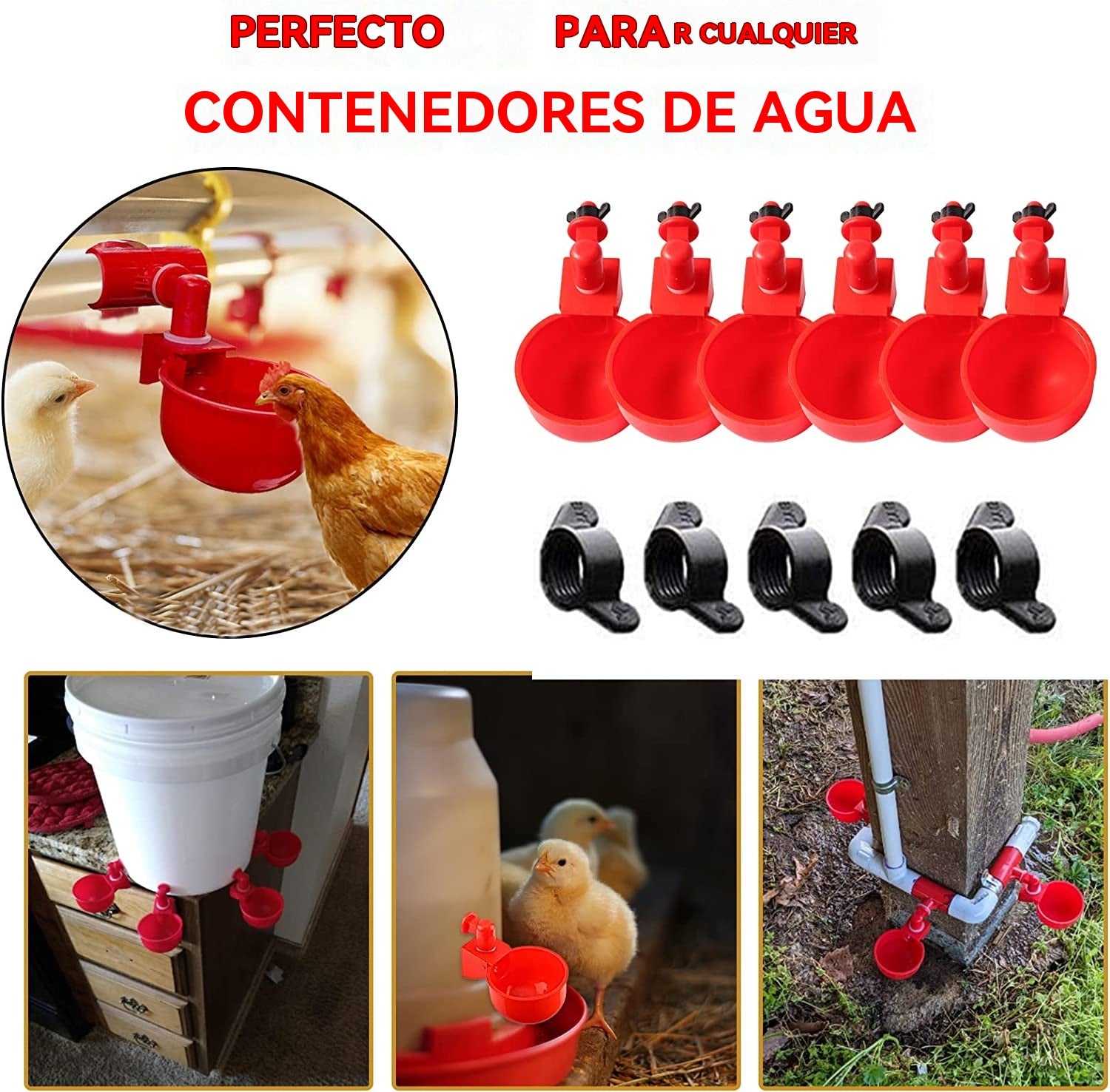 🐔【🔥Compra 5 y llévate 5 gratis：10 piezas】Bol de agua automático para aves de corral, sin necesidad de alimentación manual