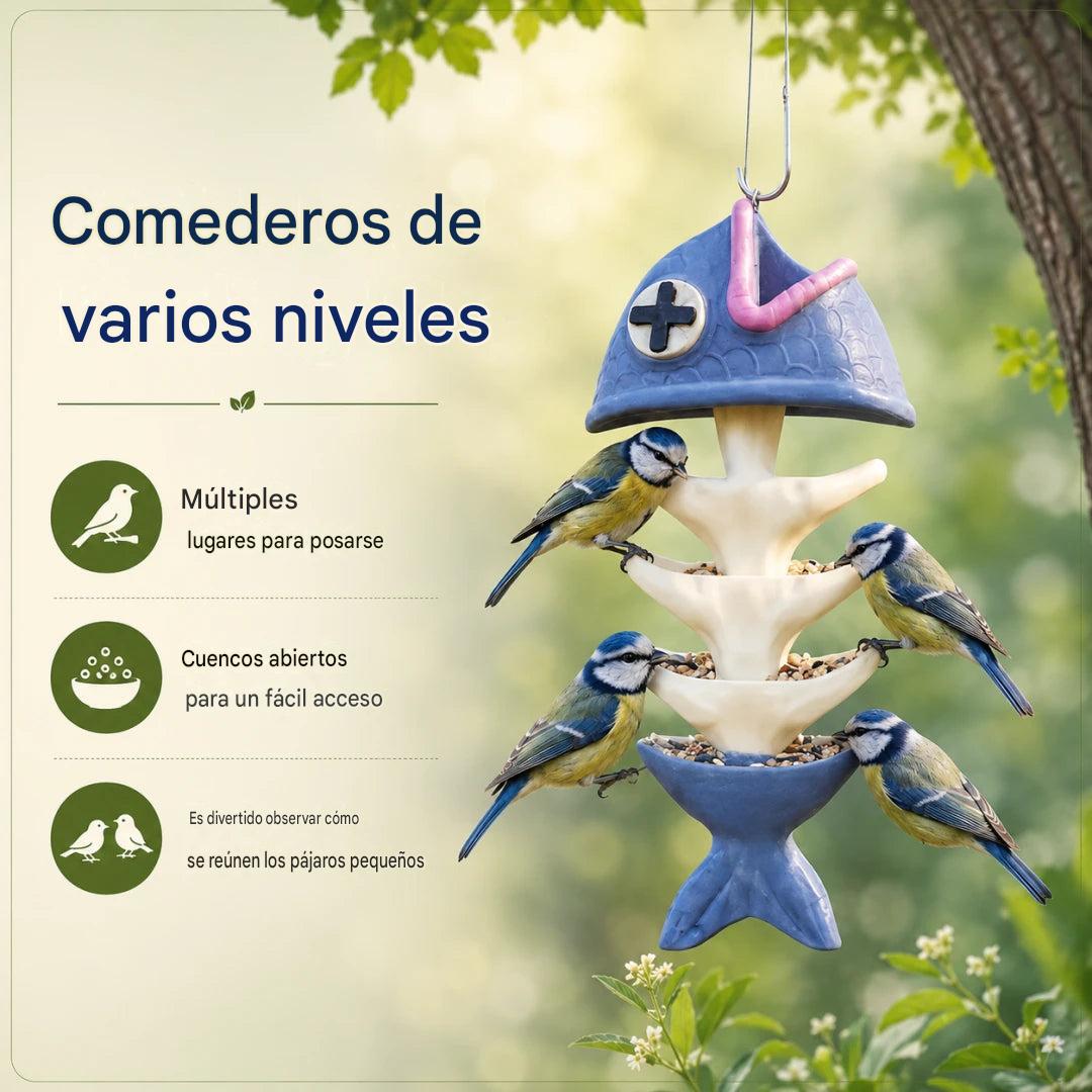 🐟🐦Comedero colgante creativo con forma de esqueleto de pez