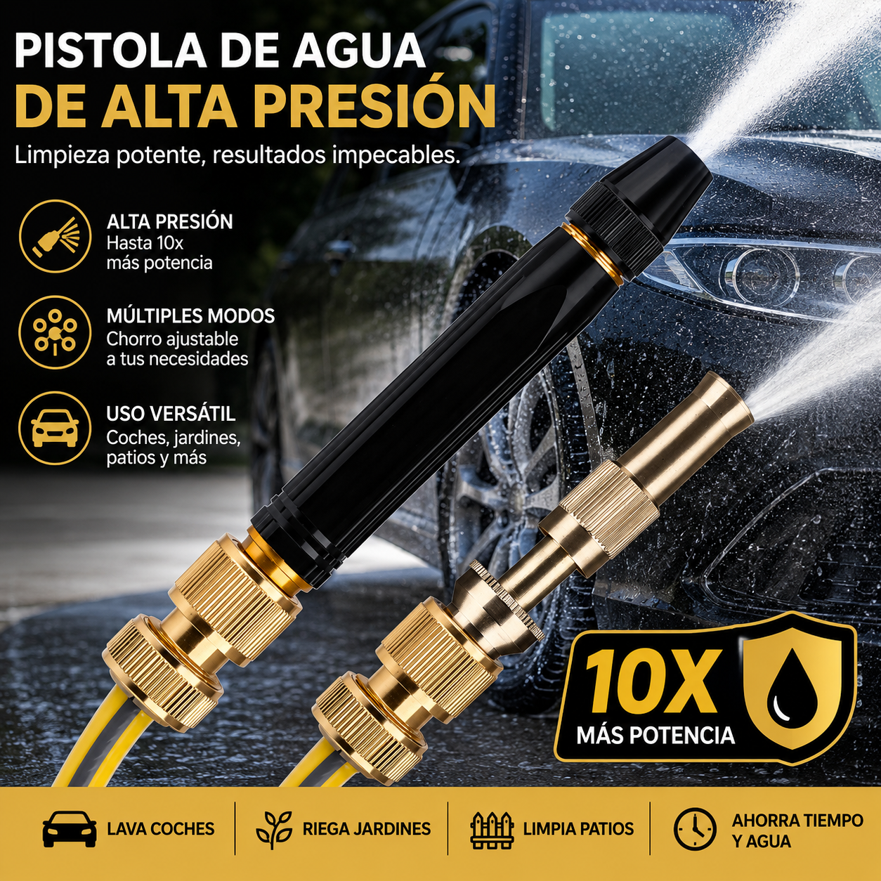 🚿[Juego de 2 piezas]💧 Pistola de agua a alta presión: lavado de autos, jardín, 10 veces más presión, multimodo ⚡