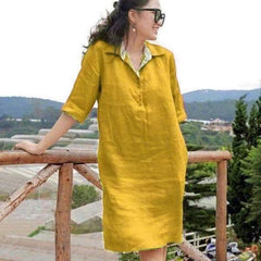 🔥🔥Oferta de tiempo limitado【S-5XL】 2025 nuevo vestido suelto de longitud media con cuello en V de talla grande para mujer de verano
