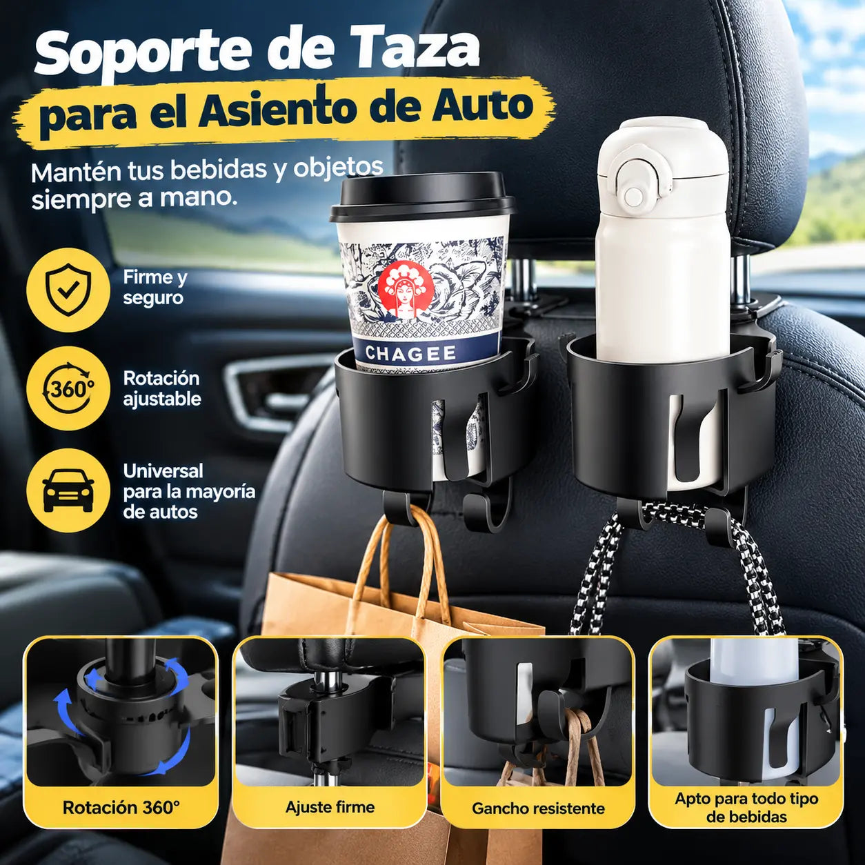 📢📢¡50% de descuento! 【2 piezas】⏰Portavasos con gancho para el reposacabezas del asiento del coche