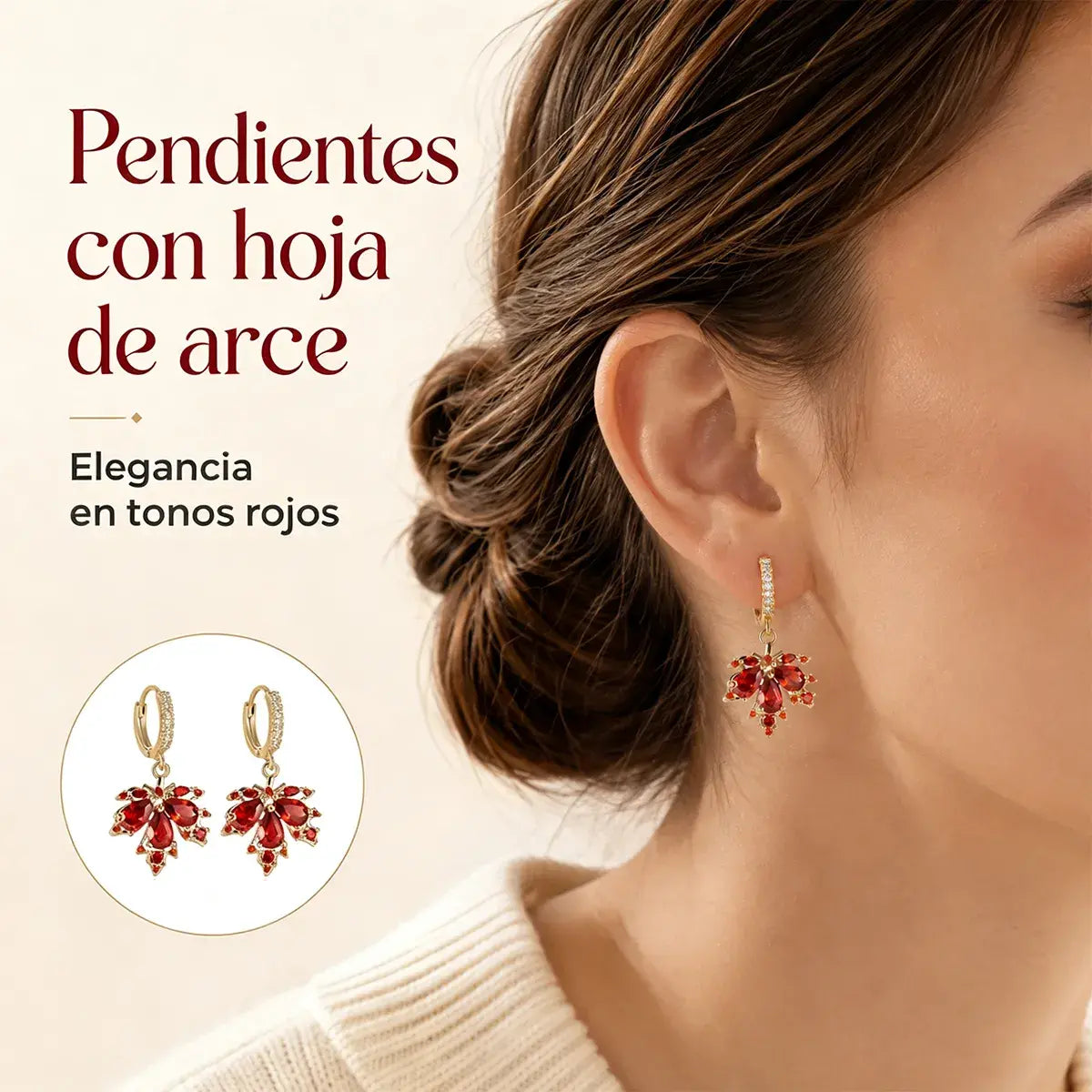 Elegantes pendientes de hoja de arce roja – Chapados en oro y cristal de circonita, diseño lujoso y refinado 🍁✨