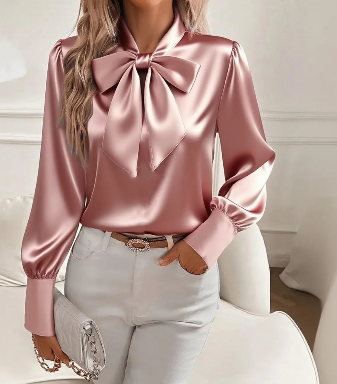 😍💕Camisa de seda de moda otoño e invierno 2025, estilo elegante.