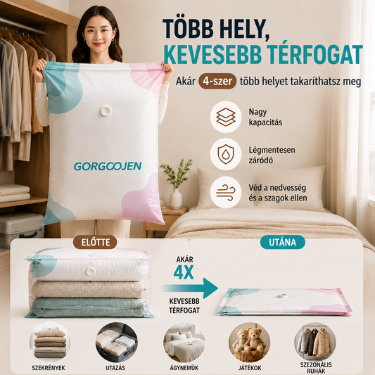🧳 5 tétel ára 9000 Ft 💨 Nagy, összenyomható vákuumos tárolózacskó: nem igényel pumpát, szivárgásmentes és ideális helytakarékosságra bőröndökben és otthon ✈️