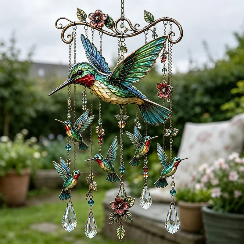 🐦Kristály szélcsengő kolibrivel és retró stílusú festett mintával