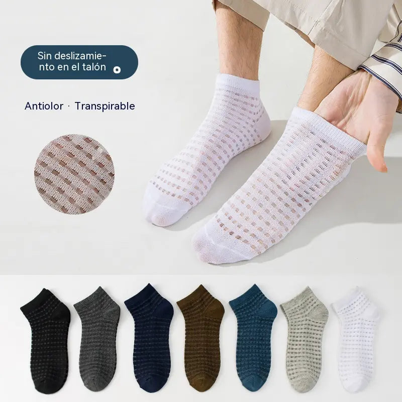 【14 pares】Calcetines tobilleros transpirables de malla calada para hombre - 2 pares de cada color