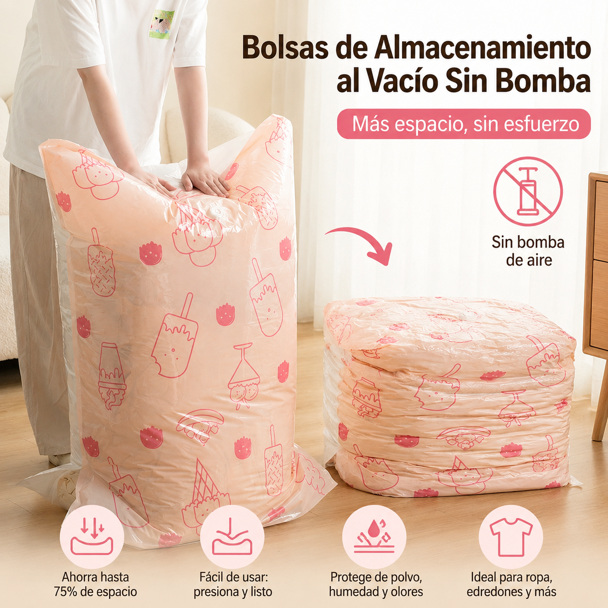 👕🧳【Juego de 5 piezas】【50*65*30cm】✨Bolsa de almacenamiento de ropa al vacío impresa, reforzada y sellada, a prueba de humedad.