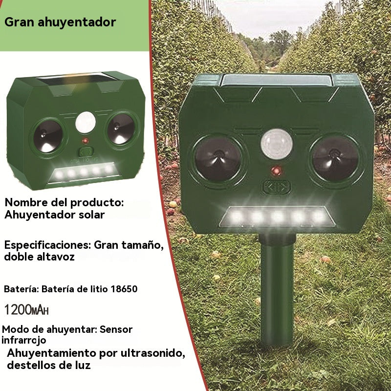 🔥Repelente ultrasónico de aves para exteriores con energía solar, dos bocinas y luces intermitentes