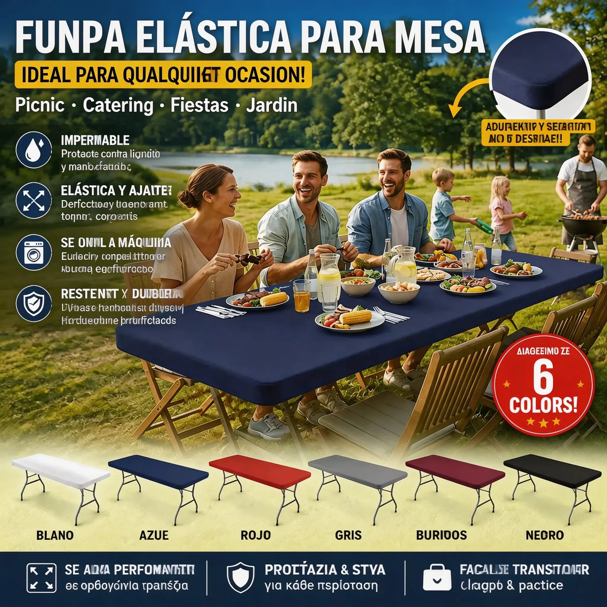 🔥✨【Compra 1 y llévate 1 GRATIS】Funda elástica multifuncional para mesa de picnic 🏕️ Ajuste perfecto, impermeable, antideslizante y fácil de limpiar. ¡Ideal para fiestas, camping y uso diario! 💧