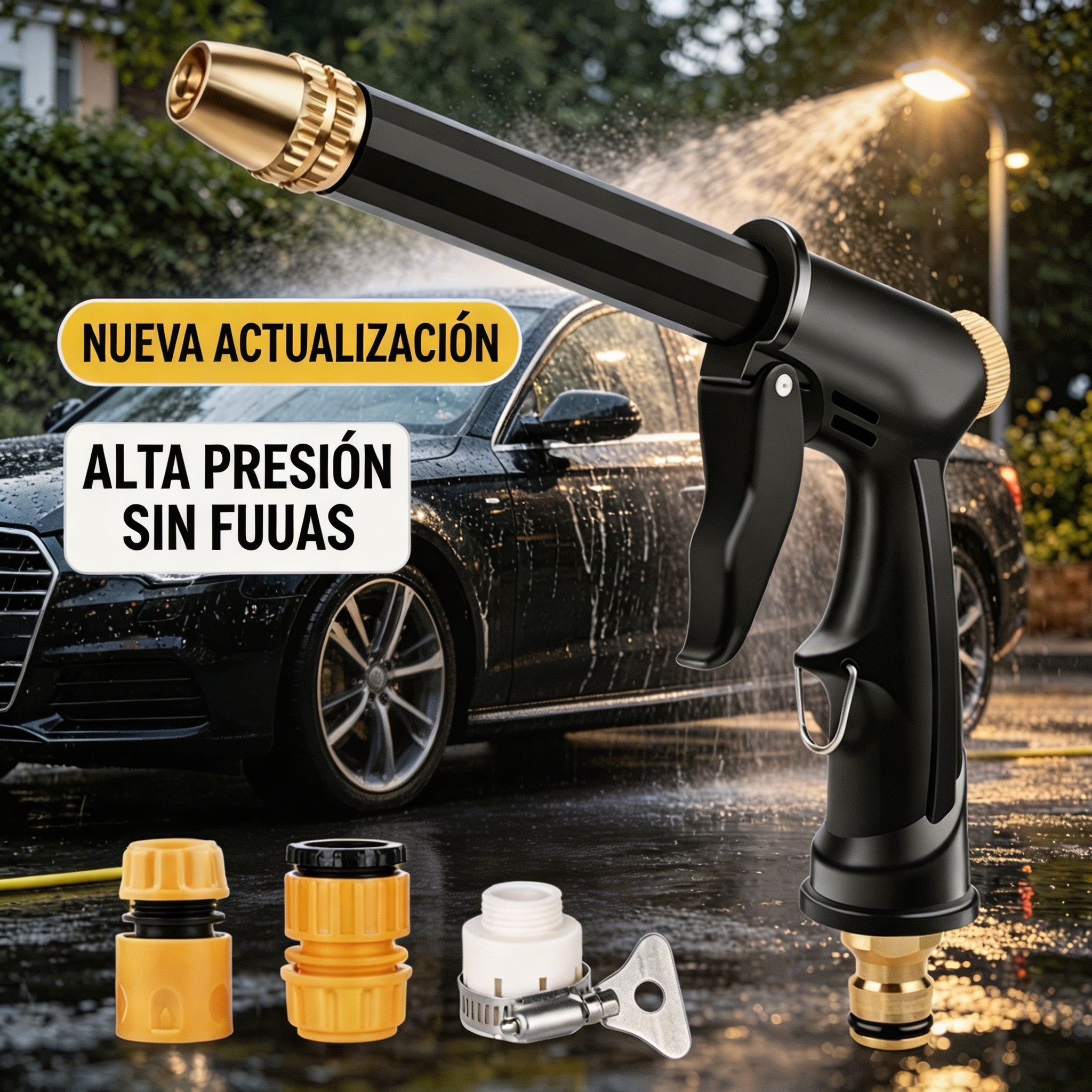 🚿【Juego de 2 piezas】💧 Pistola de agua a alta presión: lavado de autos, jardín, 10 veces más presión, multimodo ⚡