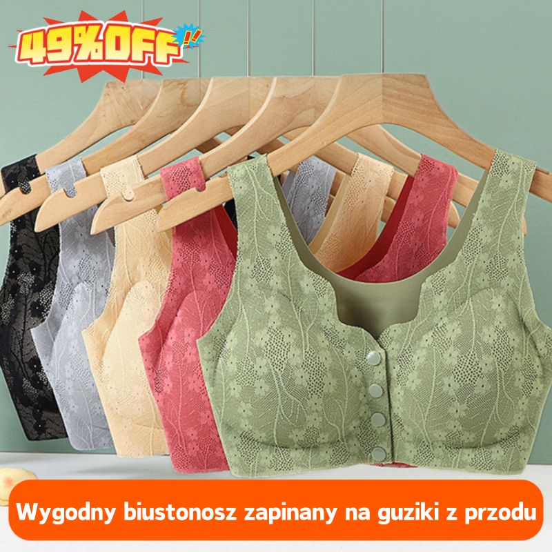 【3sztuk】Damski, bezprzewodowy, koronkowy biustonosz zapinany z przodu【40-100KG】