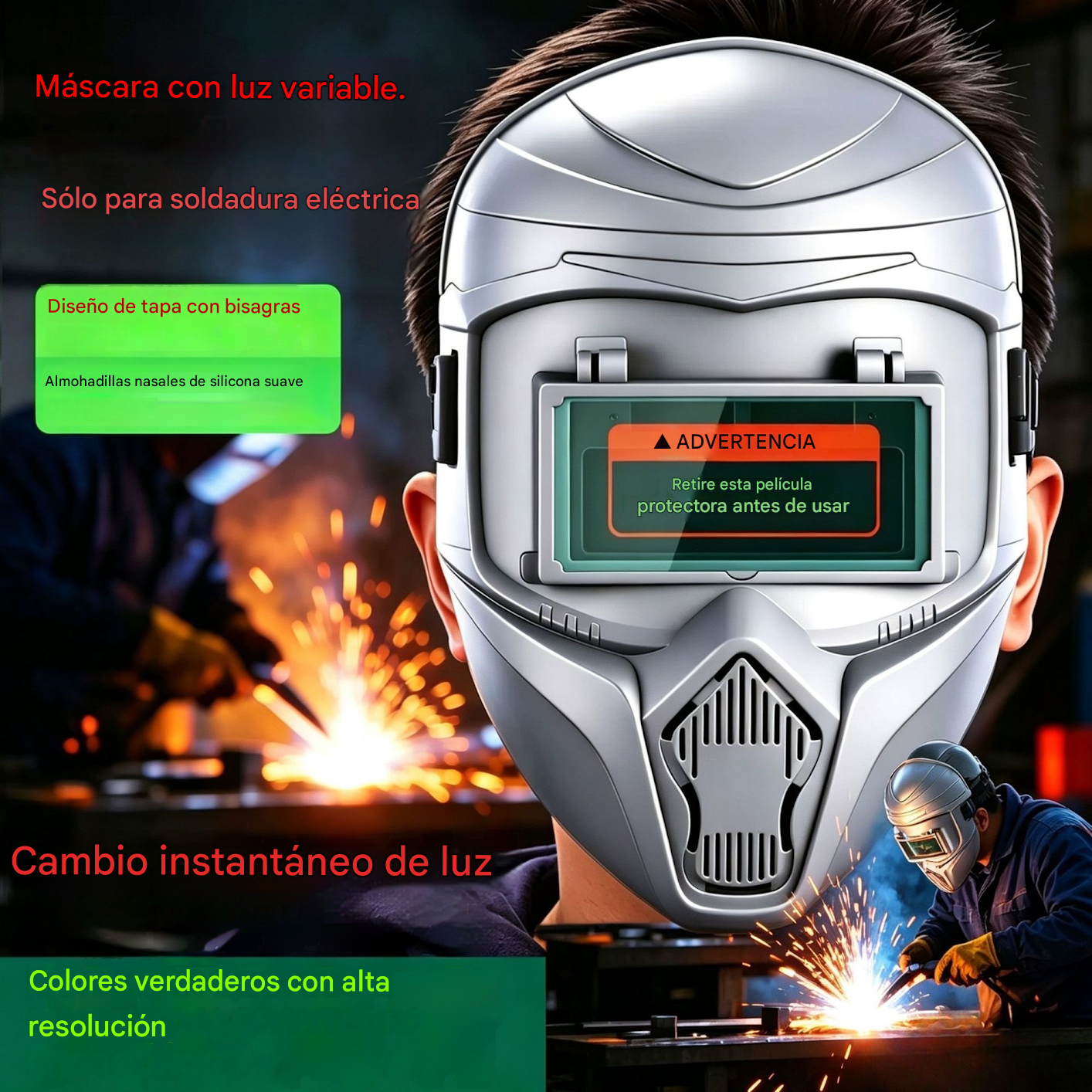 Casco de soldadura totalmente automático con luz variable