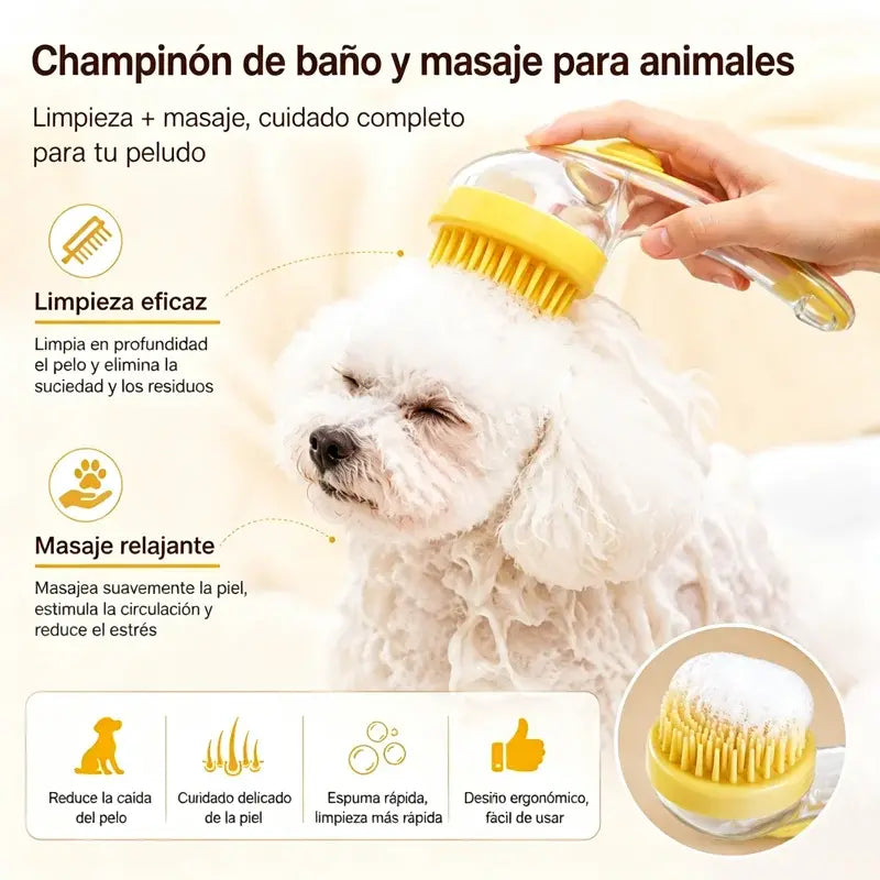 🥳Compra 1 y llévate 1 gratis🛁🐾 Cepillo de baño todo en uno: dispensador de champú incorporado, cerdas de doble cara. Limpieza suave y fácil. ¡Un baño relajante para ti y tu mascota! 💧✨