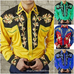 💥【S-3XL】Camisa de manga larga para hombre con estampado floral vintage