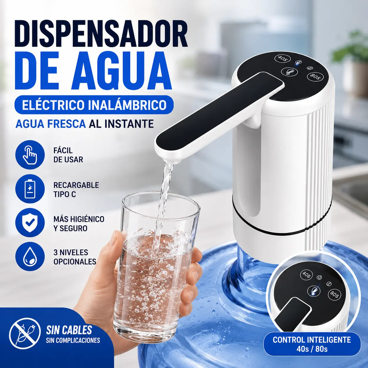 💧⚡Bomba de agua eléctrica autocebante para agua embotellada, con 3 ajustes de temporizador regulables.