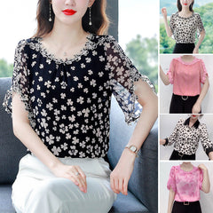 💕🥰【L-5XL】 2025 nueva camisa de gasa floral de moda para mujer