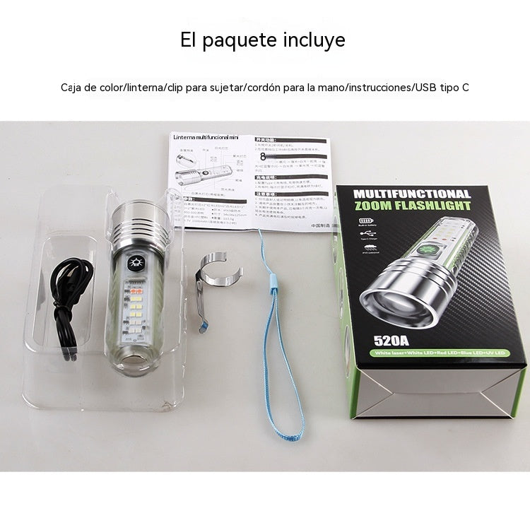 👍👍Kompaktné vysoko intenzívne svietidlo s multifunkčným bočným svetlom, rýchlym nabíjaním cez USB-C, prenosnosťou a ultra dlhou výdržou batérie.