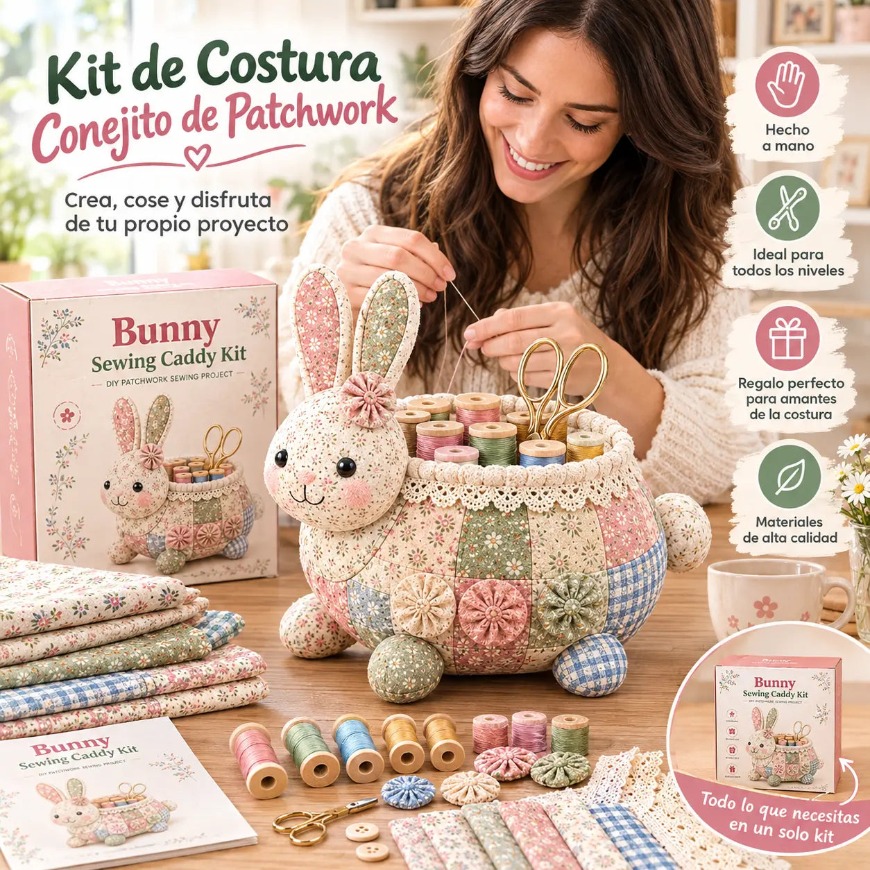 🧵 Kit organizador de costura DIY con patchwork de animales 🎨