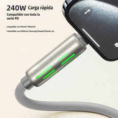 🔥 (2 metros de largo) Cable 4 en 1 PD 240 W – Carga rápida USB‑C, Lightning y USB‑A, aluminio y silicona, sincronización de datos ⚡📱