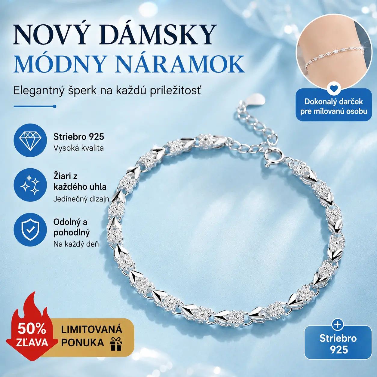 😀👉【Kúp jeden, druhý dostaneš zadarmo】💖🍀Milujem nový módny dámsky náramok zo striebra 925 so štvorlístkom