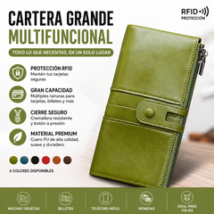 🔥💼 Cartera multifuncional retro de piel encerada con doble cremallera y diseño antirrobo RFID.