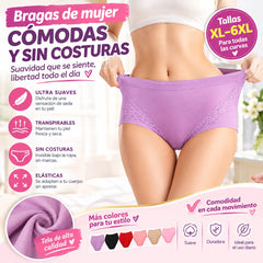 【6 piezas】【XL-4XL】Braguitas antibacterianas de cintura alta para control de abdomen 【45-110kg】