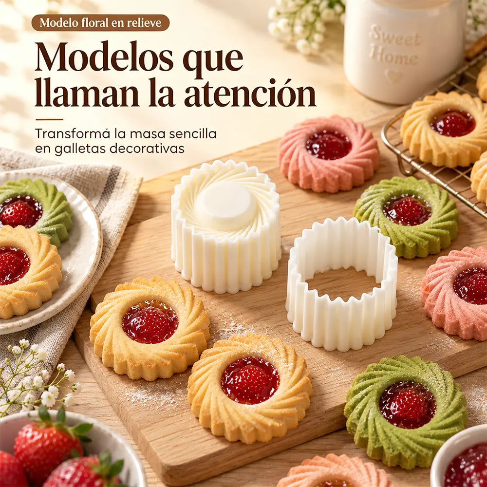 🍪【Conjunto de 2 piezas】🧁 Molde de Repostería Antiadherente con Diseño Floral 3D – Prensa para Galletas, Cookies, Mermelada y Tartas de Piña 🌸