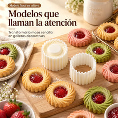 🍪【Conjunto de 2 piezas】🧁 Molde de Repostería Antiadherente con Diseño Floral 3D – Prensa para Galletas, Cookies, Mermelada y Tartas de Piña 🌸