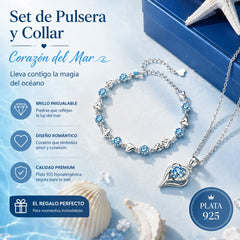 🥰【1 juego：Pulsera + collar】✨Conjunto de pulsera y collar de plata de ley 925 Corazón del Océano