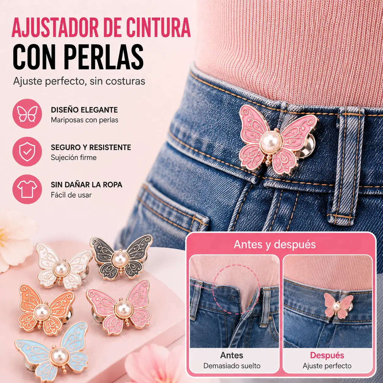 🔥10 piezas🌸🦋 Hebilla de cinturón ajustable desmontable con forma de mariposa, perfecta para combinar con jeans, faldas y vestidos ✨👗💃