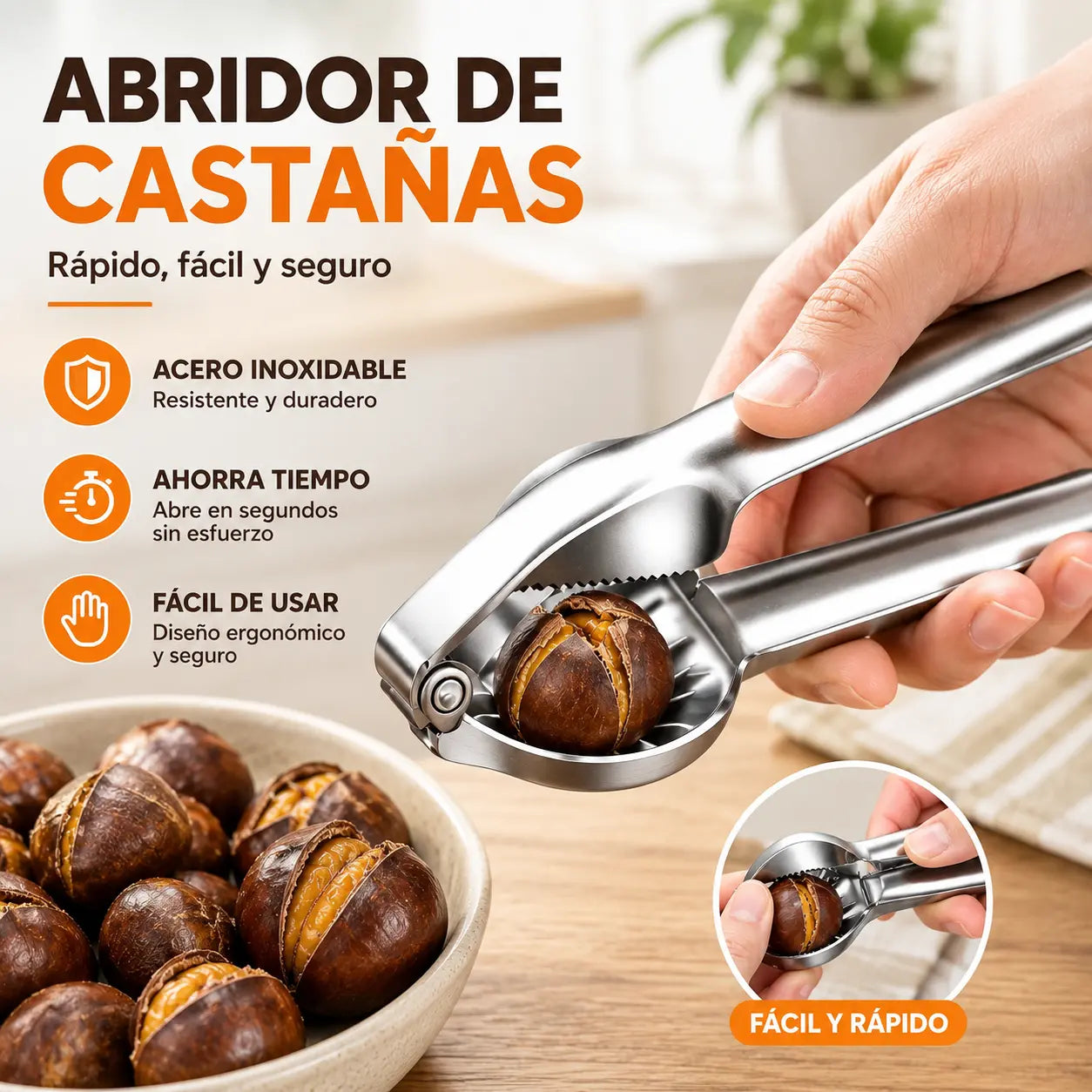 🔥🔥【2 piezas】 🌰Clip de apertura de castaño para el hogar, ¡se abre fácilmente con un toque sin lastimarse las manos!